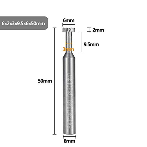 JAINGU 1pc T Slot Milling Cutter 4-12mm Shank 4 Flute Carbide End Mills for Metalworking T Slot Keyseat Router Bits CNC Milling Cutter-1pc 6x2x3x9.5x50