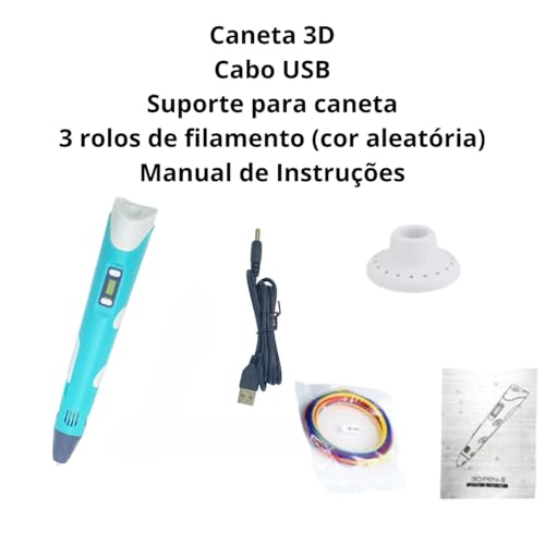 Caneta 3D Para Crianças Com Filamento – Caneta Impressão 3D - 110/220 Bivolt – Ajuste de Temperatura