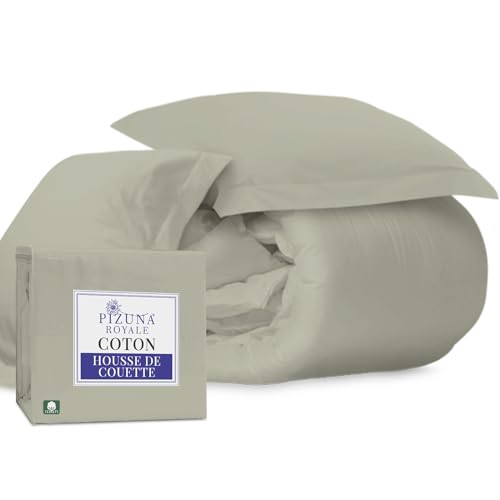 Pizuna Coton Ensemble de Housses de Couette 260x240 cm 2 Personnes Argent, 1000 Fils au Pouce carré, 100% Coton longuement agrafé Housse de Couette avec...