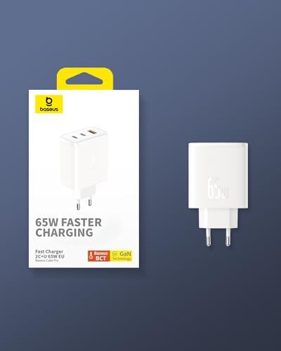 Baseus Ładowarka USB C 65W, zasilacz USB C, 3-portowy ładowarka PD, ładowarka z PPS, GaN szybka ładowarka kompatybilna z MacBook Pro/Air, iPhone 15/14/13/12, iPad Pro, Galaxy S23 Ultra, S23+, S23,