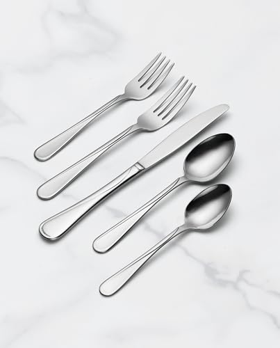 Image of Oneida Silverware Set For 4, Flight 20-Piece Everyday Flatware Set, Service For 4, 18 /0 Stainless Steel, Swirl, Mirror Finish, Dishwasher Safe, Knives Spoons and Forks Set, Dining (Silver, 20 Pieces)