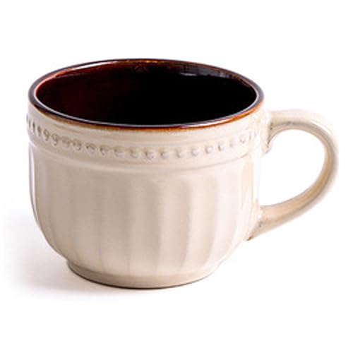 Cromiitsm Extra Large Porcelain Coffee 23 Oz Vintage Mug, Relief Breakfast Cup And Soup Bowl, Microwave And Dishwasher Safe, Jumbo Wide Mug With Handles
