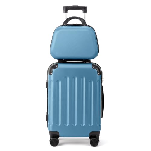 LEADZM Valise Cabine avec Vanity Case, Set de 2 Valises de Voyage avec Renforts d'angle, Set de Bagage pour Voyage en ABS (Bleu Marine)