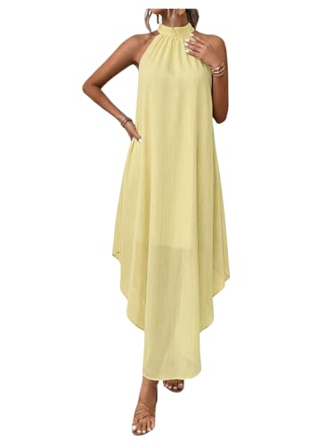 Image of Verdusa Women's Wedding Guest Dress Halter Flowy Chiffon Asymmetrical Long Summer Prom Dress