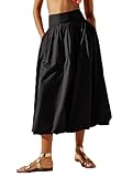 Y2k Cute Bubble Maxi Skirt for Women Low Rise Aline Flowy Puffy Long Skirt Fairy Ruffle Pleated Balloon Skirt(Trendy Black,Small)