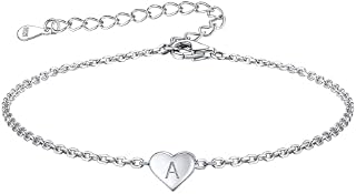 FOCALOOK Womens Silver Bracelets 925 Sterling Silver Initials Heart Bracelet Letter A-Z Alphabet Hand Jewellery Adjustable Chains 6.3+2"- With Gift Box