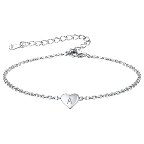 FOCALOOK Initial Bracelet for Women 925 Sterling Silver Heart Letter A Bracelets Chain Adjustable Alphabet Bracelet for Little Girls Cover