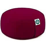 Present Mind Cojines Redondos de Yoga (16 cm) – Borgoña – Zafu de Yoga – Cojín de Suelo Alto para Yoga y Meditación – Yoga Accesorios Hechos en la UE – Funda Lavable – 100% Natural
