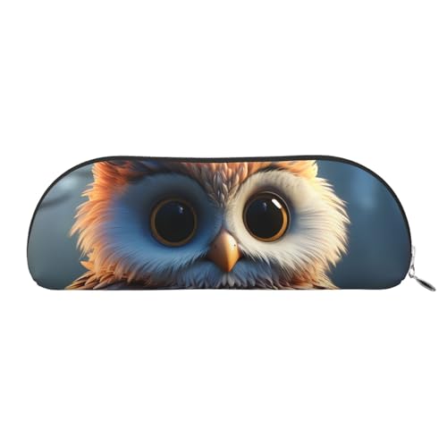 FZQVSLCM 筆箱 レザー ペンバッグ トラベル メイクバッグ かわいい フクロウ トイレタリーバッグ 携帯コスメバッグ 小銭入れ, シルバー, One Size