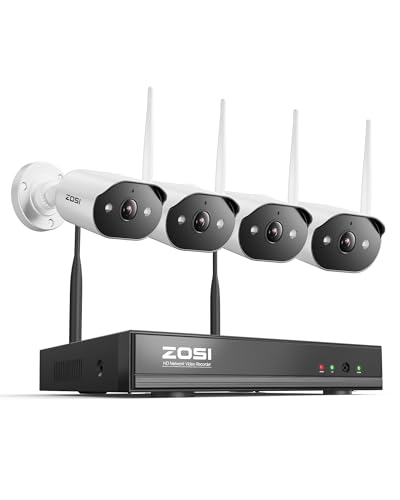 ZOSI 2K Kit Vidéo Surveillance Extérieur WiFi avec 4 Caméras IP WiFi 3MP, Audio Bidirectionnel, Alarme Projecteur, Vision Nocturne en Couleur, Étanche...