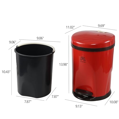 Caneca de basura plástica redonda 10 L con pedal rojo miniatura 2