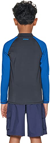 Tsla Boys Upf 50+ Rash Guard Long Sleeve, Uv Sun Proctection Water Swim Shirts, Surf Swimwear Swimsuit Top, Wave Rashie Charcoal & Royal Blue, 10 #TOP2