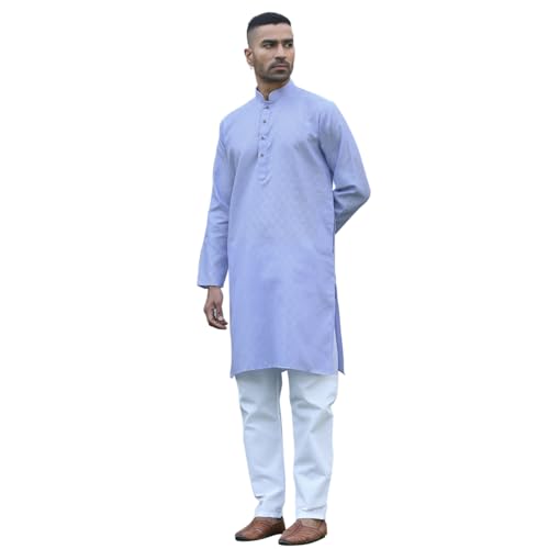 Image of KRAFT INDIA Men's Cotton Kurta Pyjama Set | Woven Design Traditional Ethnic Wear | Festive, Wedding & Casual Outfit | Comfortable & Breathable Fabric