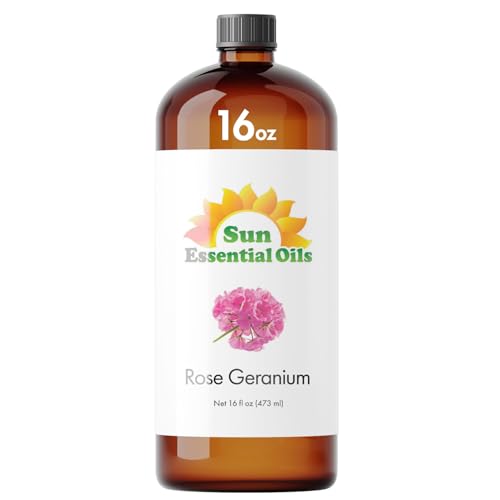 Sun Essential Oils - Rose Geranium Essential Oil 16oz for Aromatherapy Diffuser Calming Skin Care