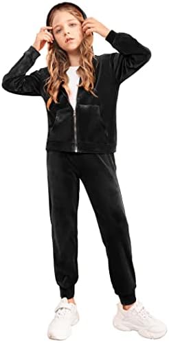 Arshiner 2 Piece Outfits for Girls Velour Tracksuit Hoodie and Jogger Set Sweatsuit Athletic Clothes Sets