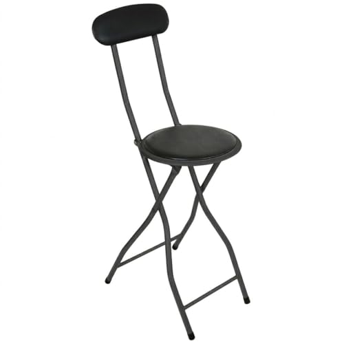 SuperGift.com Black Round Compact Padded Folding High Back Stool Chair Back Rest For Breakfast Office Stool Folding Kitchen Stool Desk Stool Foldable Bar Stools