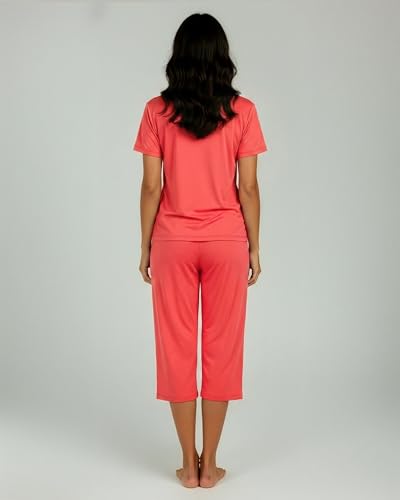 Image of Real Essentials 2 Pack: Womens Pajamas Short Sleeve Sleepwear Tops and Capri Pants Pjs Print Pajama Sets (Available In Plus)