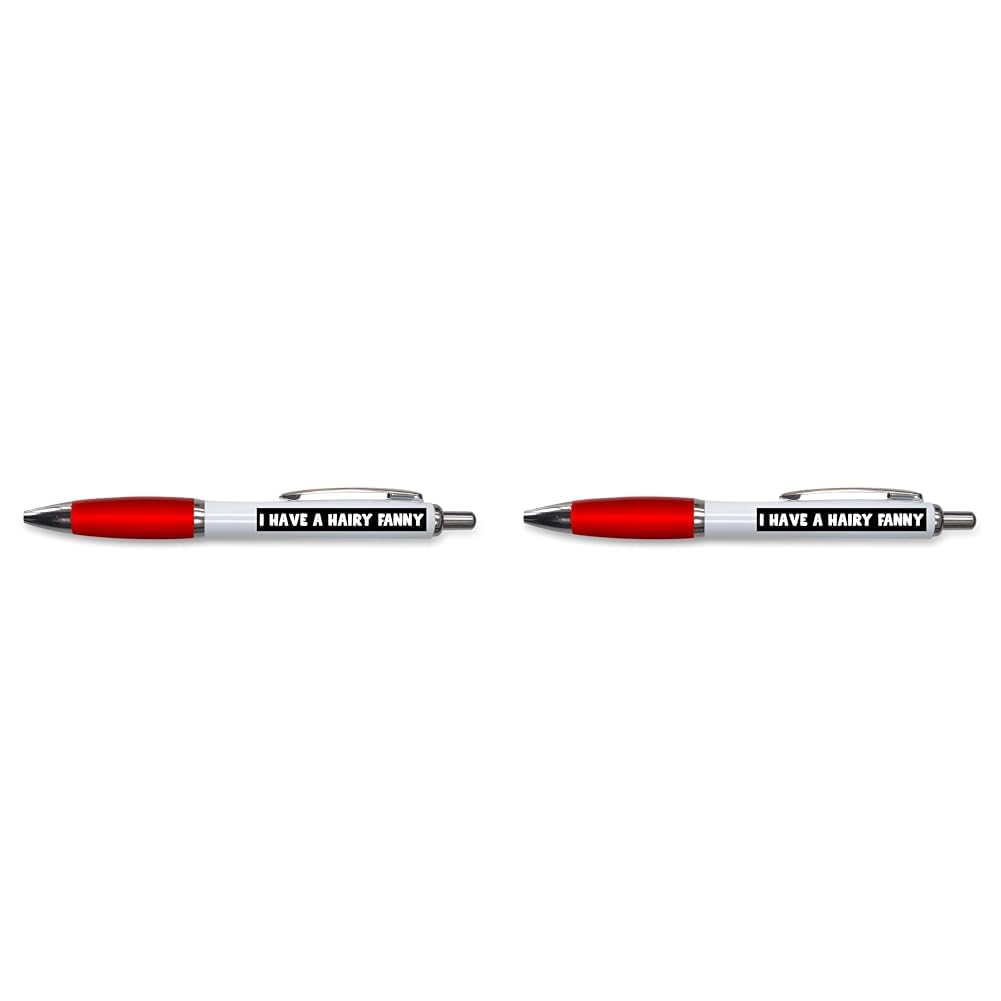 Tongue in Peach Funny Novelty Push Pen Gift | Ballpoint Pens Work Colleague Leaving Work Present | I Have A Hairy F | Joke Stationary | RED PP30 (Pack of 2)