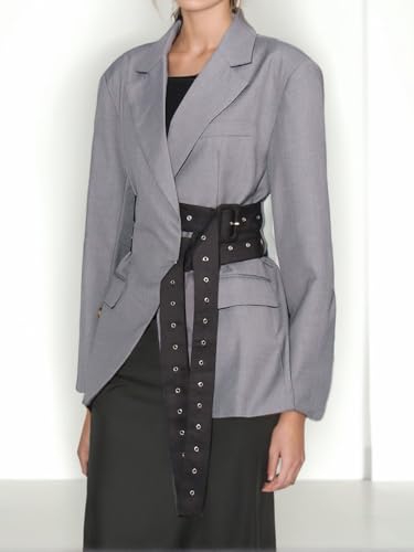 Women Chic Asymmetric Back Button Double Belted Buckle Blazer Classy Suit Outwear Party Casual Temperament3
