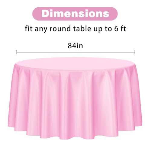 Image of Kopokita 2 Pack Pink Round Disposable Plastic Tablecloths 84 inch | Party Table Covers for Birthday, Baby Shower, Wedding, Valentines, Mothers Day, Easter Decorations