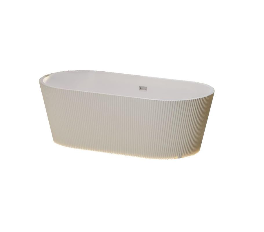 Image of INFINITY Freestanding Bathtub 150 cm - White Glossy Acrylic Soaking Tub with Attractive Outer Grid Design, Overflow Drain, Brass Pop-Up Waste Coupling & Waste Pipe, 6-Layer Reinforced