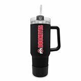 Campus Colors College & University 40 oz Travel Tumbler With Handle - Dual Option Lid With Straw - Vacuum Insulated Stainless Steel (Ohio State Buckeyes - Black)