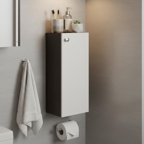 Image of Marbin Modern Tall Storage Cabinet with Door & Shelves | Space Saving Bathroom Organizer, Bedroom Side Cabinet & Multipurpose Cupboard | Engineered Wood, 35x26x83cm Wenge & White Finish