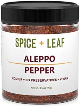 Premium Aleppo Pepper by SPICE + LEAF - Vegan Kosher Preservative Free Red Middle Eastern Mild Pepper Flakes, 3.5 oz