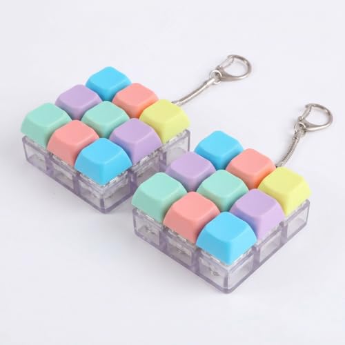 2 Pièces Porte-clés Clavier Mécanique 9 Touches Macaron, Gadget Anti Stress Clicker pour Soulager l'Anxiété, Accessoire de Bureau Sensoriel pour...