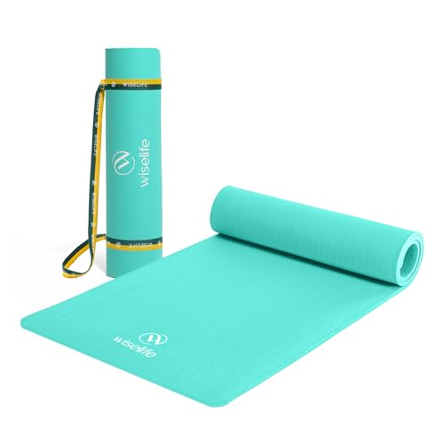 Image of WiseLife Classic Eco-TPE 6 MM Yoga Mat with Yoga Strap for Men & Women | Extra Thick, Long & Wide Non-Slip, Anti-Tear Exercise Mat for Home, Gym, Workout, Fitness, Yoga & Pilates (Teal)