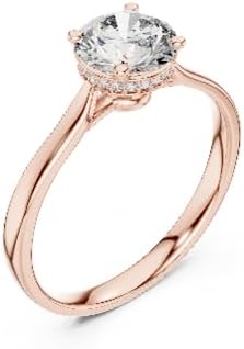 Rose Gold Solitaire Diamond Ring for Women – Classic Round Cut Engagement Ring with Hidden Halo Setting (yellow, 2, 10K Gold+Moissanite Diamond)