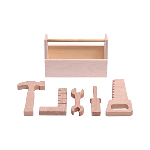 AmishToyBox.com Kid's Play Tool Box Toy Set, 6 Piece Wooden Toy Tool Set