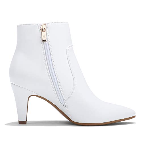 Idifu Women's High Heel Ankle Bootie Pointed Toe Stiletto Short Boot With Side Zipper(9.5, White Pu) #TOP3