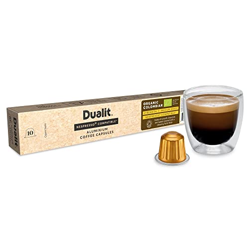 Nespresso® Compatible* Organic Colombian Aluminium Coffee Capsules by Dualit | 50 Servings - 5 X 10 Pk of Premium Eco Friendly Coffee - 100% Recyclable Fairtrade Single Origin Capsules