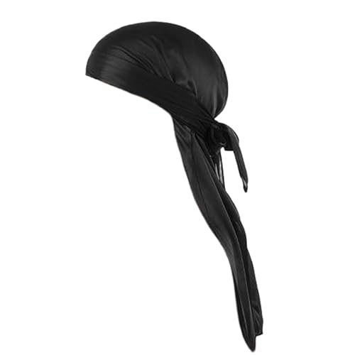 1 Pcs Silky Durag Cap Long Tail Durag for Men and Women -Perfect for 360 Waves Dreadlocks Silky Satin Durag Fashion Headbands Long Tail Hats Comfortable (Black)