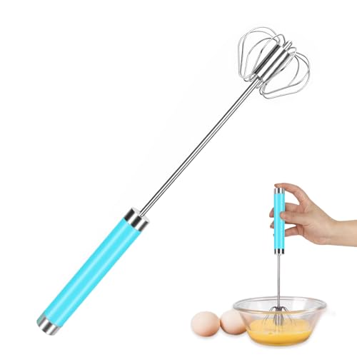 Whisk Stainless Steel Hand Push Whisk Semi Automatic Egg Whisk Beater Whisks Wisk Balloon Whisk for Baking Cooking Whisking Beating Stirring Blue 31.5 x 6 x 6 cm