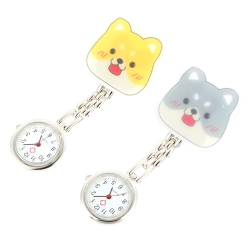 Beaupretty 2個 夜光機能付き丸型製ナースウォッチ 精密クォーツムーブメント 携帯便利 可愛い小犬デザイン 医療従事者向け実用懐中時計