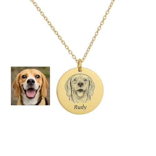 Happily Ever Custom 925 Sterling Silver Pet Portrait Necklace – Personalized Memorial Animal Jewelry with Photo Engraving – Handmade Gift for Pet Lovers – Animal Keepsake