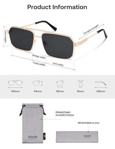 Image of SOJOS Retro Polarized Square Sunglasses for Women Men Vintage Large Double Bridge UV Protection Metal Sun Glasses SJ1246