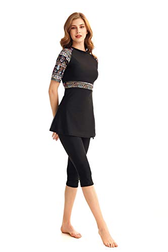 TianMaiGeLun Modeste Maillot de Bain Femmes Rash Guard Manches Courtes Maillots de Bain modestie Maillot de Bain Costume de Surf Burkini (S, T9) Cover