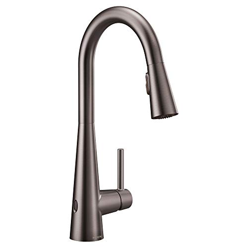 Moen 7864EWBLS Sleek Motionsense Wave Sensor Touchless One-Handle High Arc Pulldown Modern Kitchen Faucet Featuring Power Clean, Black Stainless