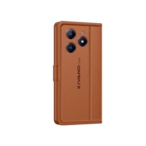 Image of KIVANO LUXE Compatible for Realme C63 / Realme Narzo N63 Luxury Handmade Leather Magnetic Flip Folio Case | Card Holder & Kickstand | Slim Protective Cover | Unisex - Brown
