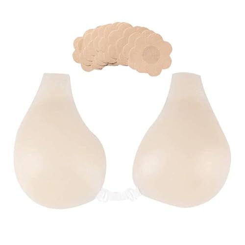 Wieysdoo Slef-Adhesive Bras Silikon trägerlos rückenfrei unsichtbar klebrige Brust Lift BH Wiederverwendbar Push Up BH für Frauen Hochzeit, beige, E Cover