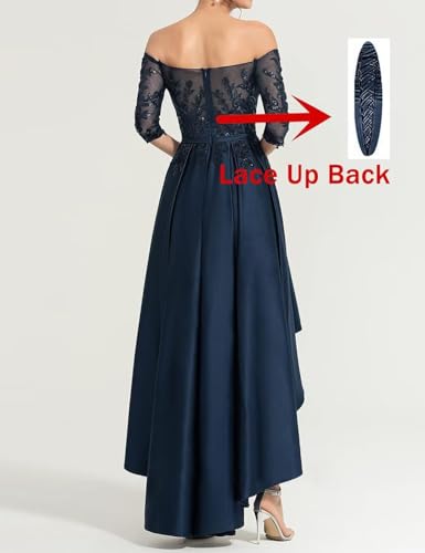 High Low Prom Dress with Sleeves Satin Off Shoulder Cocktail Dress A Line Formal Evening Gown PM2333