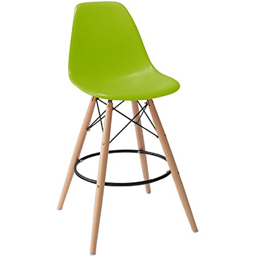 2Xhome Set Of 2 Modern 28" Plastic Barstools With Wooden Dowel Legs, Contemporary Armless Counter Stools With Back And Footrest, Green #TOP2