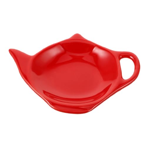 VALICLUD Portabustine Tè in Ceramica Forma di Teiera Rosso Porta Bustine e Posa Cucchiaio Resistente e Facile da Pulire Contenitore Versatile per Tisane e Snack per Cucina e Momenti Tè