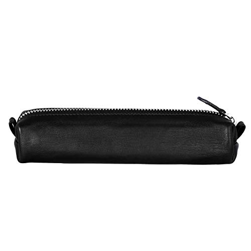 Image of DiLoro Leather Zippered Fountain Ballpoint Rollerball Pens and Pencils Case Holder Pouch Genuine Full Grain Soft Nappa Leather (Black)