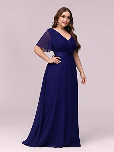Image of Ever-Pretty Women's Chiffon Formal Evening Dresses for Curvy Women V-Neck Plus Size Floor Length Bridesmaid Dress