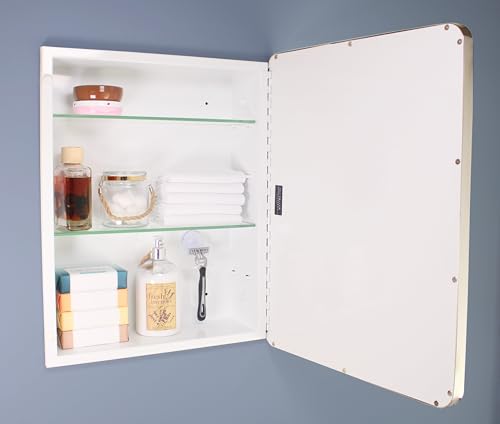 Image of 16x20 Austin Farmhouse Metal Framed Rounded Rectangle Recessed Bathroom Medicine Cabinet, Beveled Mirror, 14x18 in-Wall Opening, powder-coated Steel, Adjustable Glass Shelves, Magnet Close, Chrome