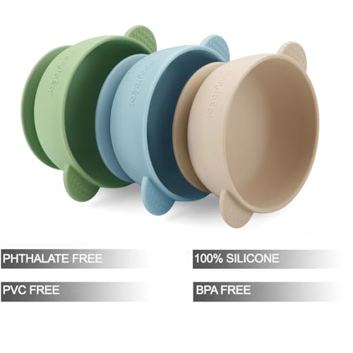 image for PandaEar 3 Pack Baby Bowls with Suction| Stay Put Silicone Food Bowl f